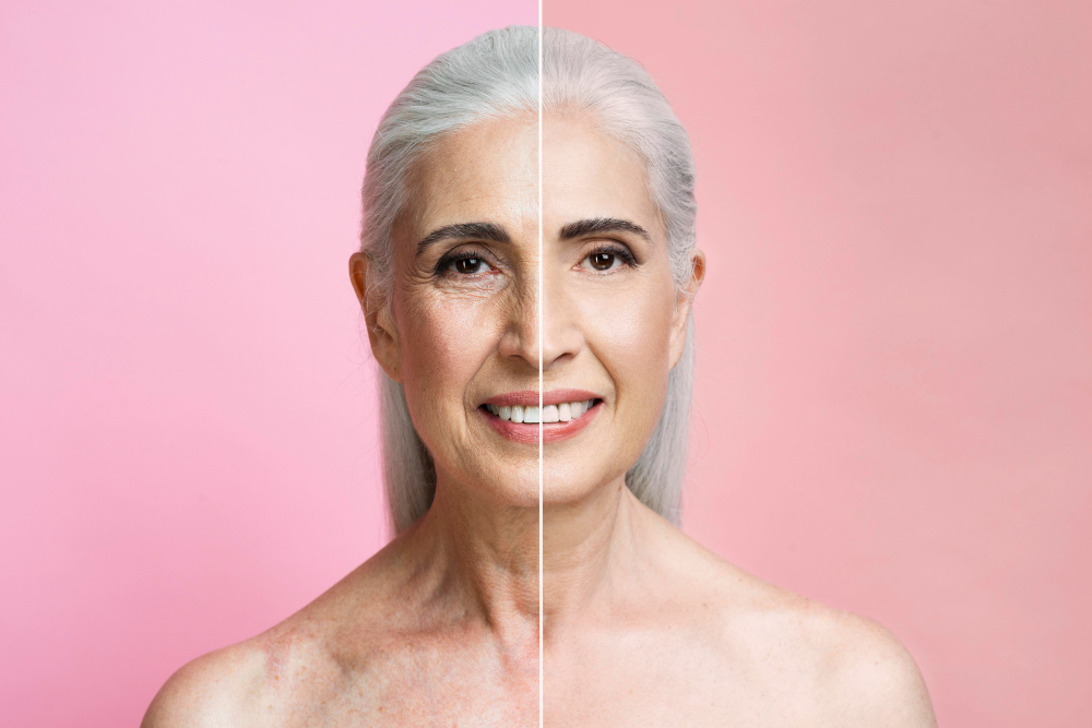 Before and after anti-aging treatment – See the visible results of stem cell therapy for smoother, younger-looking skin.